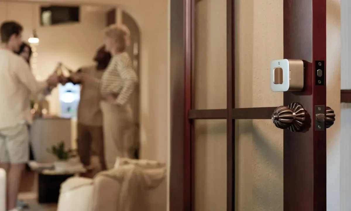Anona-smart-home-deals-Holo-WiFi-smart-lock-installed-on-front-door-with-keyless-entry
