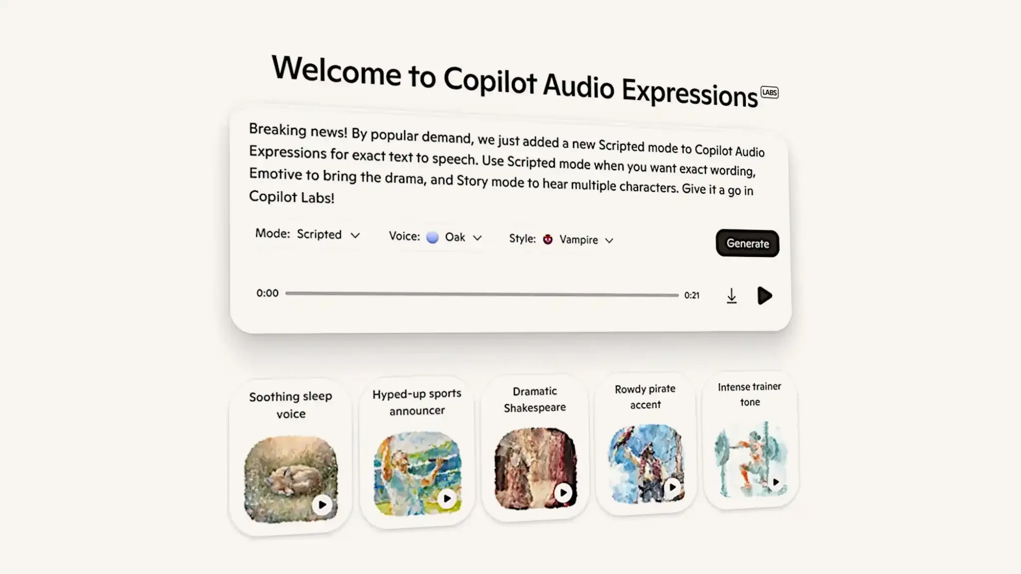 Copilot-Audio-Expressions-Scripted-Mode-announcement