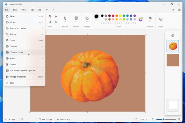 Microsoft Paint cuối cùng có thể lưu file dự án với các lớp