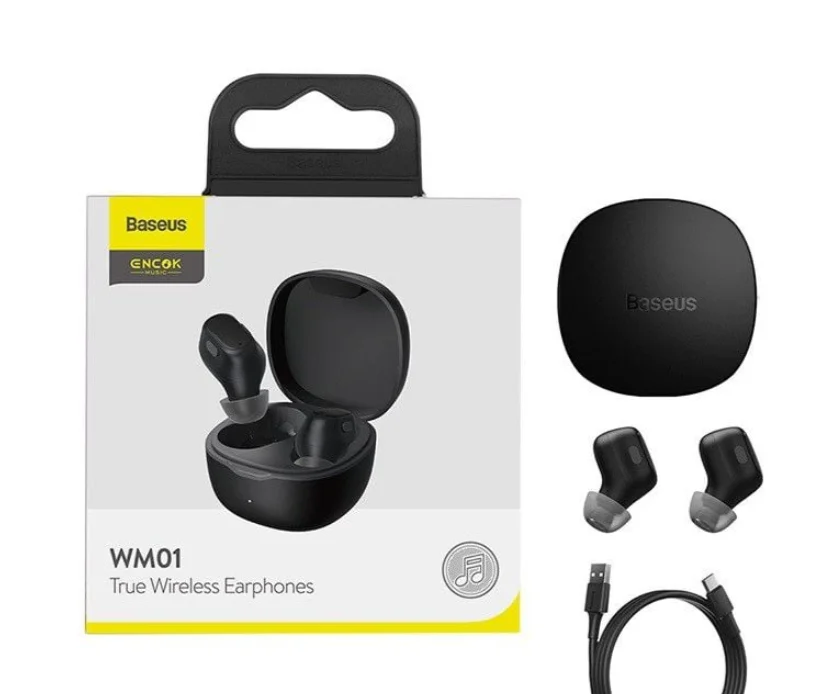 Tai nghe Baseus Bowie WM01 có thiết kế nhỏ gọn, dạng in-ear ôm sát tai, vỏ ngoài nhẵn mịn và bo tròn mềm mại. Mỗi bên tai nghe được đặt gọn trong hộp sạc hình tròn dẹt, vừa tay cầm. Tai nghe có nhiều màu sắc như đen, trắng, hồng và xanh, tạo cảm giác trẻ trung và hiện đại. Bề mặt tai nghe tích hợp cảm ứng điều khiển, không có nút vật lý, giúp thao tác dễ dàng bằng cách chạm nhẹ. Tổng thể thiết kế đơn giản, tinh tế và phù hợp cho cả nam và nữ.