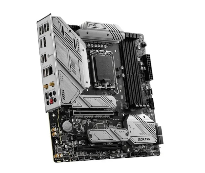Bo mạch chủ MSI MPG Z790 EDGE WIFI có kích thước chuẩn ATX, với màu sắc chủ đạo đen xám, thiết kế hiện đại và góc cạnh. Các khe cắm RAM, PCIe và M.2 được bố trí khoa học, dễ tiếp cận. Tản nhiệt lớn bằng kim loại phủ trên các khu vực quan trọng giúp làm mát hiệu quả. Mặt sau có nhiều cổng kết nối USB, HDMI, Ethernet và anten Wi-Fi, thể hiện sự đa dạng và hiện đại trong khả năng kết nối. Tổng thể sản phẩm toát lên vẻ chắc chắn, cao cấp và sẵn sàng cho các hệ thống máy tính hiệu năng cao.