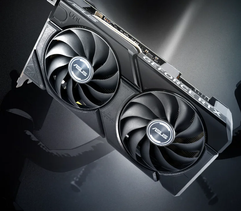 Card màn hình ASUS Dual GeForce RTX 4060 Ti EVO OC có thiết kế rất gọn gàng với lớp vỏ màu xám trung tính và những chi tiết góc cạnh tinh tế. Mặt trước gồm hai quạt làm mát lớn, đặt song song, mỗi quạt có cánh quạt đường kính vừa, cách đều nhau. Phần thân card có độ dày vừa phải, vững chãi và có các khe thoát nhiệt nhỏ, gia tăng hiệu suất tản nhiệt. Tổng thể sản phẩm mang dáng vẻ tối giản, mạnh mẽ và thực dụng — phù hợp với các dàn máy hiện đại và không gian hạn chế.