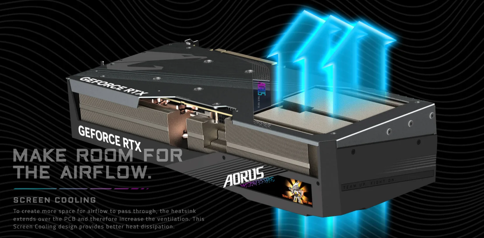 Card màn hình GIGABYTE AORUS GeForce RTX 4080 MASTER 16G có thiết kế chắc chắn với lớp vỏ kim loại màu tối, kết hợp đèn LED RGB sáng màu tạo điểm nhấn hiện đại. Card có kích thước lớn với ba quạt tản nhiệt đặt song song trên bề mặt, mỗi quạt có cánh quạt thiết kế tinh tế giúp làm mát hiệu quả. Phía sau là tấm chắn kim loại cứng cáp, bảo vệ các linh kiện bên trong. Các cổng kết nối bao gồm nhiều cổng DisplayPort và HDMI, được sắp xếp gọn gàng ở một cạnh, thuận tiện cho việc kết nối nhiều màn hình. Tổng thể sản phẩm mang vẻ ngoài mạnh mẽ, cao cấp, thể hiện hiệu suất và độ bền vượt trội.