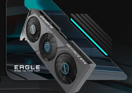 Card màn hình GIGABYTE RTX 4060 Ti EAGLE OC 8G có kiểu dáng nhỏ gọn, hình chữ nhật với ba quạt làm mát lớn màu đen trên bề mặt, mỗi quạt có các cánh quạt đều nhau. Vỏ ngoài bằng kim loại chắc chắn, có tấm lưng kim loại cứng cáp màu xám bạc, tạo cảm giác bền bỉ và cao cấp. Kích thước card vừa phải, phù hợp với nhiều loại máy tính, với các cổng kết nối HDMI và DisplayPort nằm ở một cạnh, sắp xếp gọn gàng, thuận tiện cho việc xuất hình đa màn hình. Thiết kế tổng thể mang phong cách hiện đại, tập trung vào hiệu năng và tản nhiệt tối ưu.