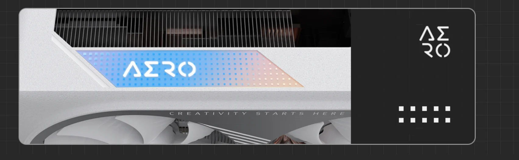 Card đồ họa Gigabyte RTX 4070 SUPER AERO OC 12G có thiết kế hiện đại với tông màu trắng chủ đạo, mang phong cách tinh tế và chuyên nghiệp. Mặt trước gồm ba quạt tản nhiệt lớn xếp ngang, viền bo vuông vức, các chi tiết cắt vát gọn gàng. Logo AERO nằm nổi bật ở giữa quạt trung tâm, tạo điểm nhấn đơn giản nhưng cao cấp. Mặt sau được bảo vệ bằng tấm kim loại phẳng, giúp tăng độ chắc chắn và hỗ trợ tản nhiệt. Tổng thể card có kiểu dáng dài, gọn, phù hợp với các dàn máy theo phong cách tối giản hoặc tông sáng.