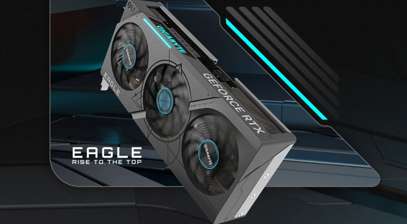Card đồ họa Gigabyte RTX 4070 SUPER EAGLE OC ICE 12G có thiết kế nổi bật với tông màu trắng mờ tinh tế, tạo cảm giác băng giá và hiện đại. Mặt trước là ba quạt nhỏ xếp đều, các cánh quạt có kiểu dáng sắc nét và tinh xảo. Logo hình chim ưng màu xanh dương ánh kim nổi bật trên nền trắng, tạo điểm nhấn cá tính. Mặt sau được bảo vệ bằng tấm kim loại chắc chắn, giúp tăng độ bền và hỗ trợ tản nhiệt. Tổng thể card có hình dáng dài, thiết kế góc cạnh, phù hợp với những bộ máy mang phong cách sáng hoặc tối giản.