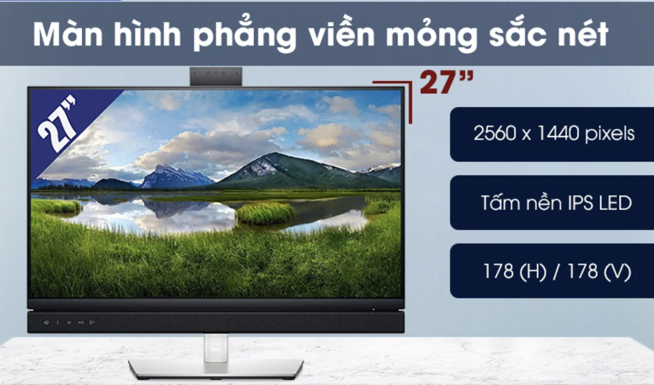Chiếc màn hình Dell có chân đế chắc chắn cho phép bạn có thể điều chỉnh nâng, hạ, xoay, điều chỉnh linh hoạt để có góc nhìn thoải mái nhất. Cùng với đó, màn hình có quản lý cáp cải tiến để giấu dây cáp trong rãnh cho không gian làm việc của bạn trở nên gọn gàng. Màn hình 27 inch cho chất lượng sắc nét cùng khả năng bảo vệ mắt Màn hình Dell có kích thước 27 inch với độ phân giải màn hình 2K (2560 x 1440 pixels) mang đến chất lượng hình ảnh hiển thị sắc nét, chân thực cho bạn trải nghiệm đã mắt. Màn hình được trang bị tấm nền IPS LED và góc nhìn rộng 178 (H) / 178 (V) để hình ảnh luôn hiển thị rõ nét, sống động ở mọi góc nhìn.
