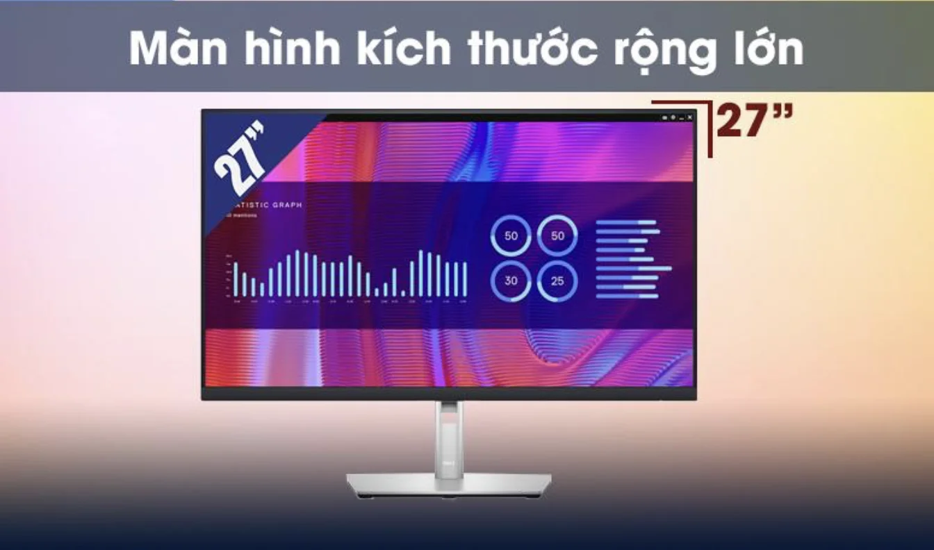 Màn hình LCD Dell P2723DE là dòng sản phẩm cao cấp nổi tiếng đến từ nhà Dell vẻ ngoài đơn giản nhưng không kém phần tinh tế và sang trọng. Đa số tất cả các sản phẩm đến từ nhà Dell đều có chất lượng cực tốt và được đánh giá rất cao bởi người dùng, vậy nên đây là chiếc màn hình rất đáng để bạn tin dùng và lựa chọn. Thiết kế màn hình đặc trưng ấn tượng, độ phân giải 2K hoàn hảo Màn hình LCD Dell P2723DE sở hữu thiết kế với 4 cạnh viền đều vuông vức ấn tượng và sang trọng cùng với kích thước 27 inch và trọng lượng chỉ 7.34 kg. Kèm theo đó là chiếc đế đỡ tiện ích rất chắc chắn để bàn có thể tiện dụng lắp đặt tại bàn làm việc một cách dễ dàng. Chiếc màn hình này rất phù hợp với không gian trong phòng làm việc của bạn. 