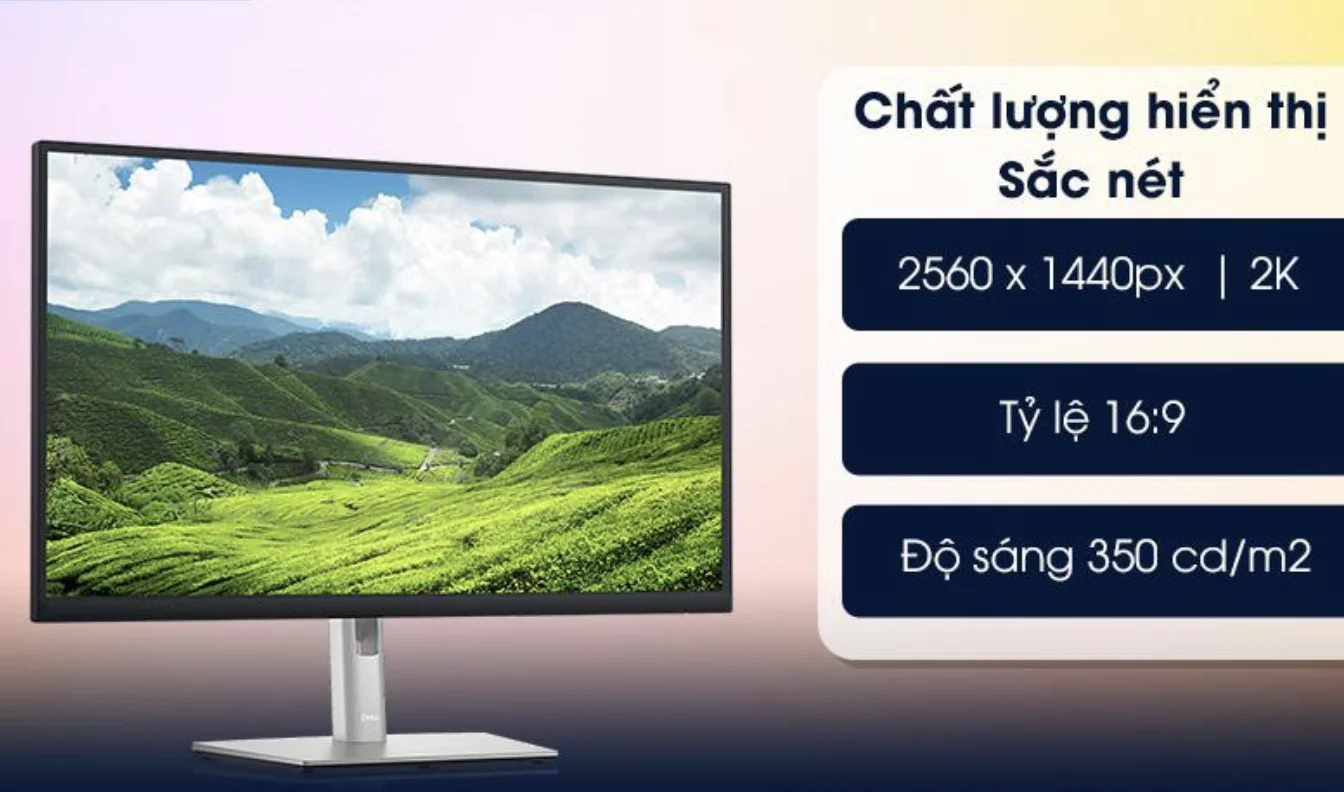 Ngoài ra, màn hình LCD Dell có độ phân giải lên đến 2K (2560 x 1440px) với tỉ lệ 16:9 và độ sáng 350 cd/m2 để bạn có thể tận hưởng tối đa trải nghiệm màn hình với chất lượng hình ảnh sống động và hoàn hảo nhất, độ tương phản cao cho hình ảnh sắc nét và ổn định.