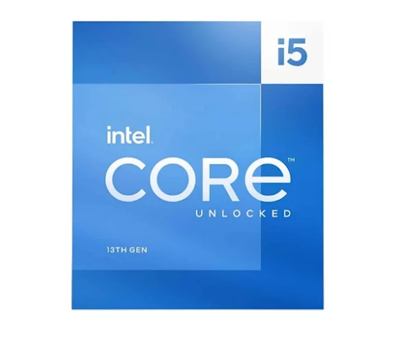 "CPU Intel® Core™ i5-13400F là một bộ vi xử lý nhỏ gọn, hình vuông, với bề mặt kim loại màu bạc sáng bóng. Trên mặt chip có in tên sản phẩm và mã hiệu bằng chữ đen rõ ràng. Sản phẩm thường được đóng gói trong hộp giấy thiết kế cứng cáp, tông màu xanh dương đặc trưng của Intel, nổi bật với logo Intel và hình ảnh minh họa bộ vi xử lý ở mặt trước."