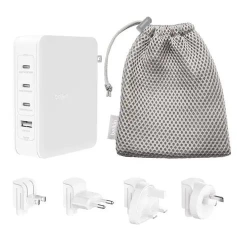Sạc nhanh Điện Thoại Belkin 140W GaN BOOST CHARGE Rockstar Triple USB-C & USB-A (WCH014dqWH) | chất liệu thân thiện bền vững
