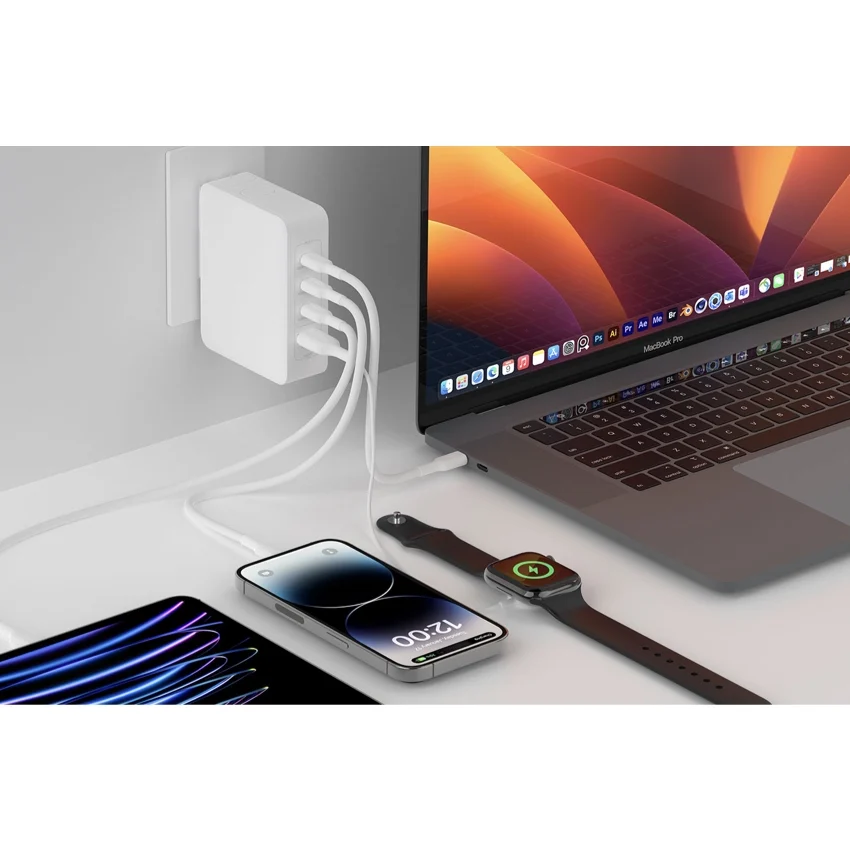 Sạc nhanh Điện Thoại Belkin 140W GaN BOOST CHARGE Rockstar Triple USB-C & USB-A (WCH014dqWH) | tốc độ sạc vượt trội