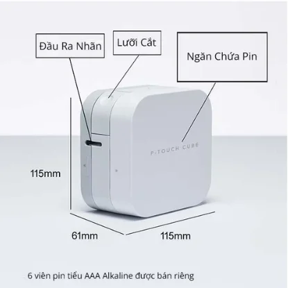 Máy in nhãn kết nối Bluetooth Brother P-Touch Cube PT-P300BT sử dụng 6 x pin AAA 