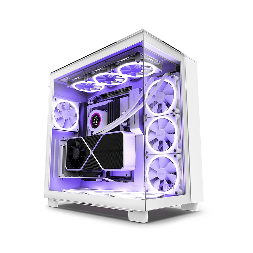 Case NZXT H9 Elite All White – Vẻ Đẹp Tối Giản, Hiệu Năng Tối Đa NZXT H9 Elite All White là dòng vỏ máy tính cao cấp mang đến sự kết hợp hoàn hảo giữa thẩm mỹ hiện đại, khả năng làm mát vượt trội và tính năng tối ưu cho người dùng chuyên nghiệp. Với thiết kế tinh tế cùng chất liệu cao cấp, sản phẩm này là lựa chọn lý tưởng cho những ai muốn sở hữu một bộ máy tính mạnh mẽ, sang trọng và đồng bộ ánh sáng RGB. Phong Cách Trắng Tinh Khôi – Thẩm Mỹ Sang Trọng Với màu trắng toàn bộ tinh tế, NZXT H9 Elite mang lại cảm giác sạch sẽ, hiện đại và dễ dàng kết hợp với các linh kiện RGB cao cấp. Mặt kính cường lực hai mặt cho phép trưng bày toàn bộ nội thất bên trong, tạo nên một góc máy vừa chuyên nghiệp vừa cá tính. Thiết Kế Mid Tower – Đáp Ứng Nhiều Cấu Hình NZXT H9 Elite thuộc dòng case Mid Tower hỗ trợ các chuẩn mainboard phổ biến như: Mini-ITX Micro-ATX ATX Thiết kế linh hoạt giúp người dùng dễ dàng xây dựng hệ thống phù hợp từ gaming, sáng tạo nội dung cho đến workstation chuyên nghiệp. Hệ Thống Làm Mát Tối Ưu – Giữ Hiệu Năng Ổn Định Khả năng hỗ trợ đa dạng các vị trí lắp quạt giúp tối ưu luồng gió làm mát: Mặt bên: 3 x 120mm Mặt trên: 3 x 120mm hoặc 2 x 140mm Phía dưới: 3 x 120mm hoặc 2 x 140mm Phía sau: 1 x 120mm Sự bố trí hợp lý giúp đảm bảo luồng không khí lưu thông hiệu quả, giữ cho hệ thống luôn mát mẻ ngay cả trong những tác vụ yêu cầu xử lý nặng.