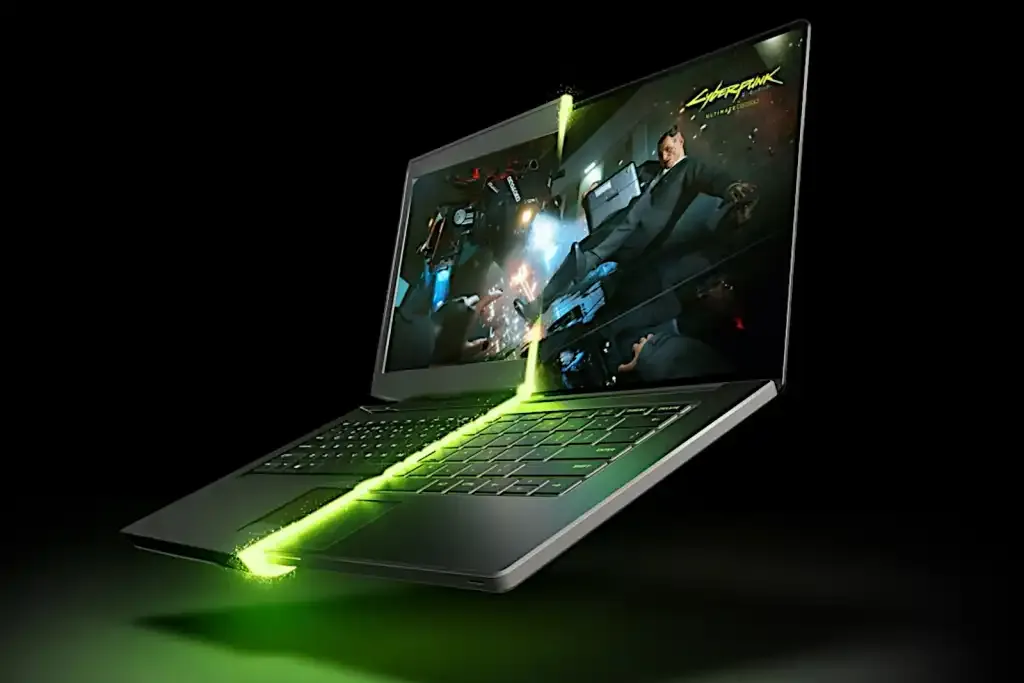 Nvidia-RTX-50-Series-gaming-laptop-with-Cyberpunk-on-screen-promo (1)