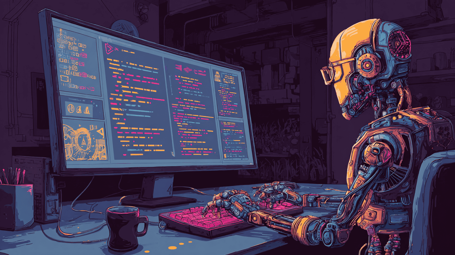 crimedy7_illustration_of_a_robot_coding_a_program_--ar_169_--_7dafd9d4-817a-4c5c-abbe-fb9112e639c7_1-1