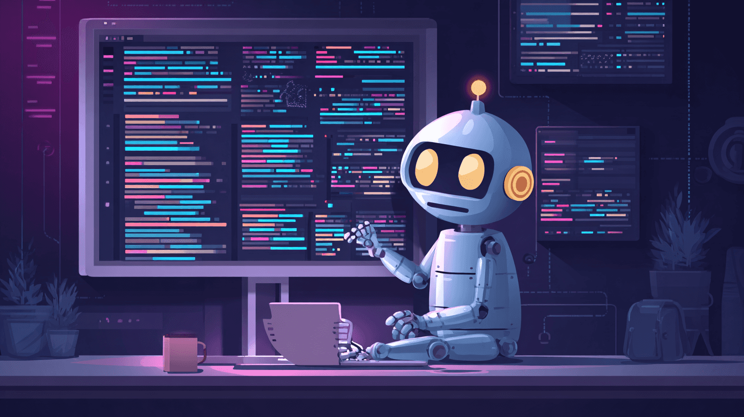 crimedy7_illustration_of_a_robot_coding_a_program_--ar_169_--_7dafd9d4-817a-4c5c-abbe-fb9112e639c7_3
