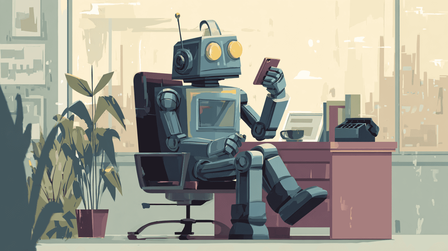 crimedy7_illustration_of_a_robot_using_a_cellphone_in_an_offi_326f5ed9-de41-4e3c-96b0-4c215f92523f_0
