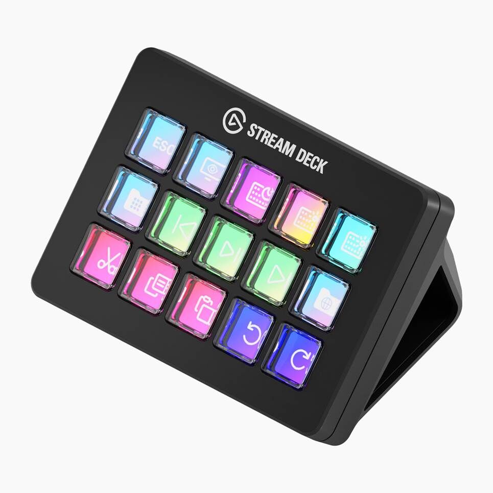 Stream Deck của Elgato (có chìa khóa hình cắt kéo) trên nền trắng.