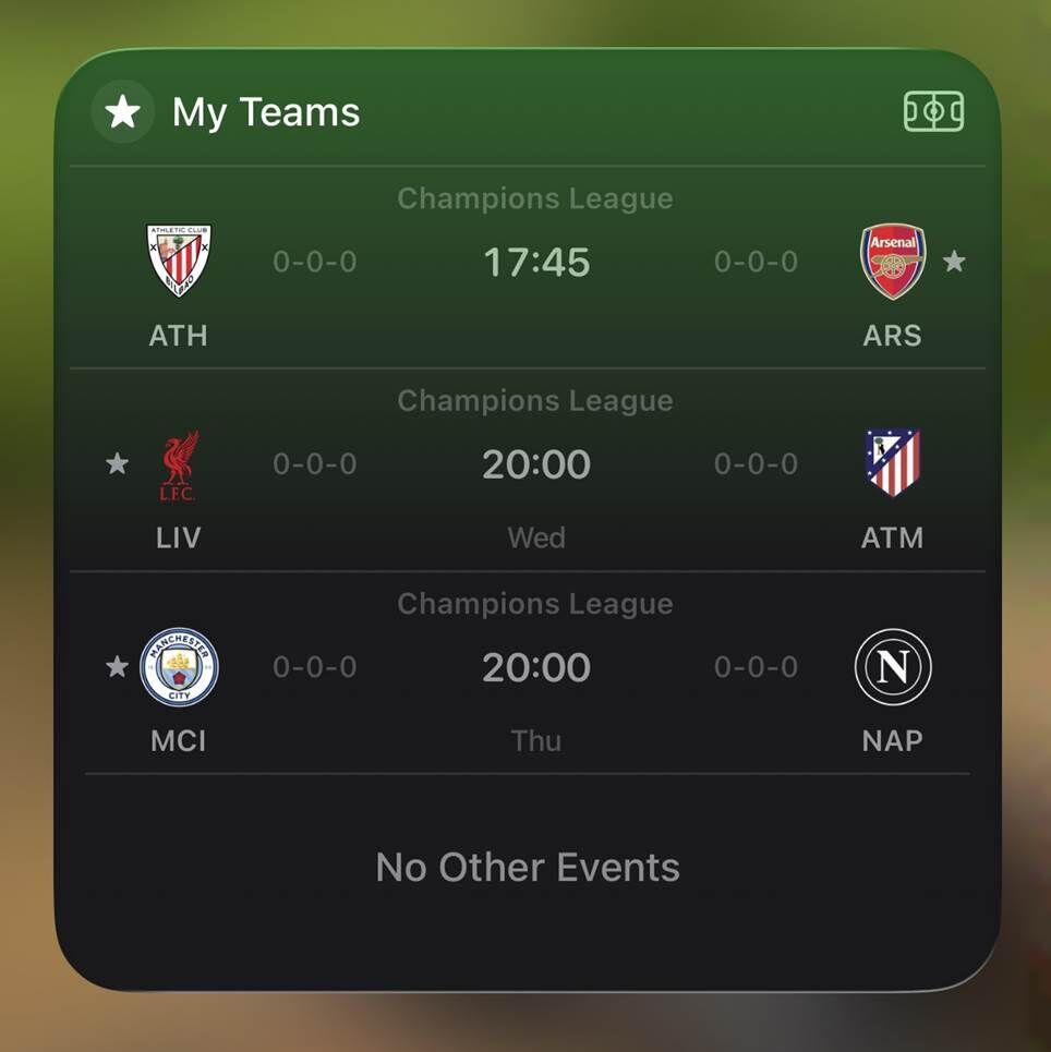 Tiện ích Apple Sports mới.