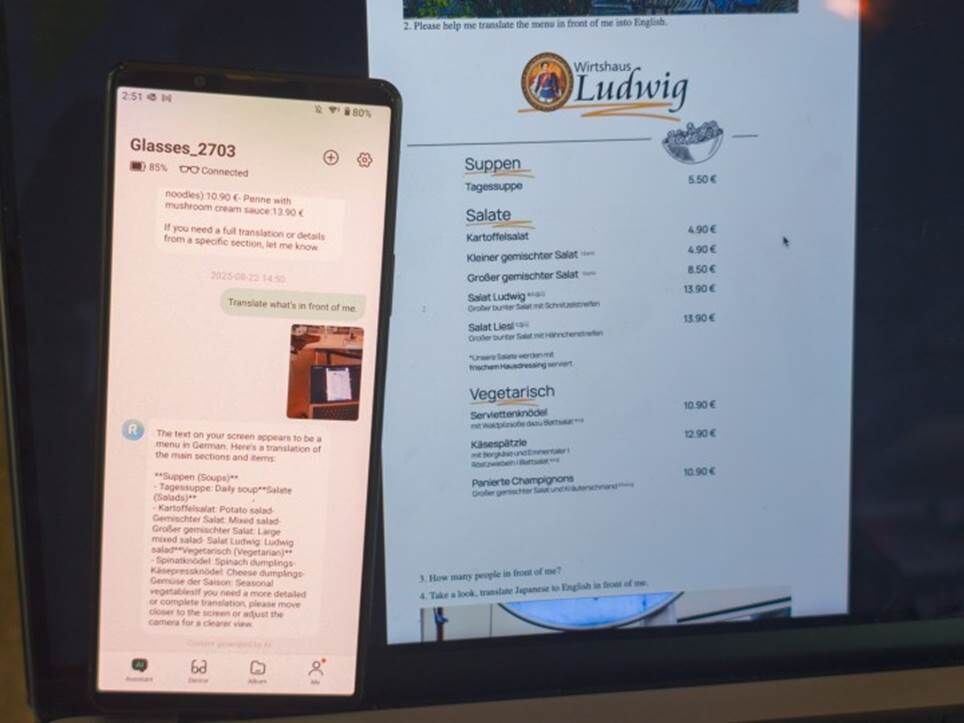 Bản dịch đối tượng menu trên Kính Rokid