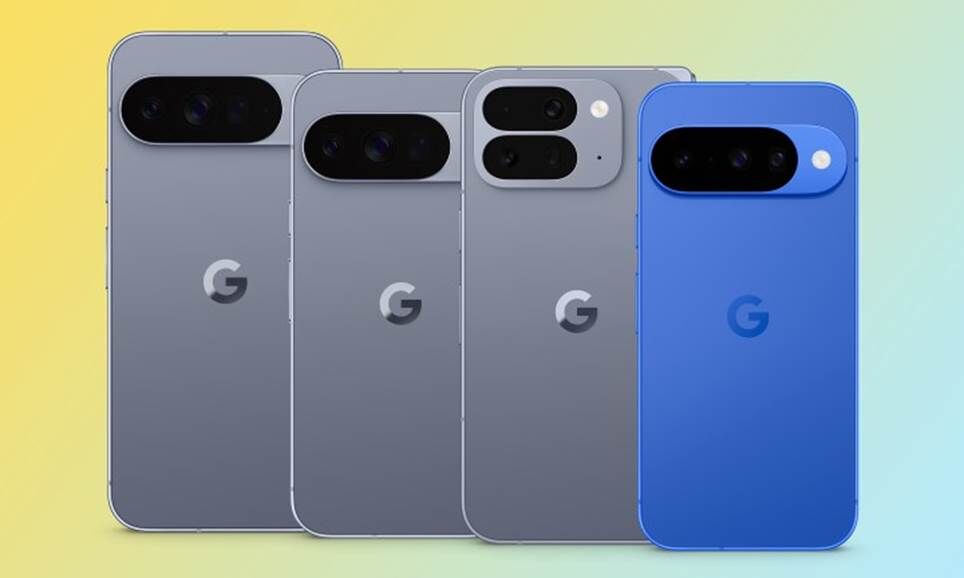 Góc nhìn mặt sau của bốn điện thoại Pixel 10 mới của Google