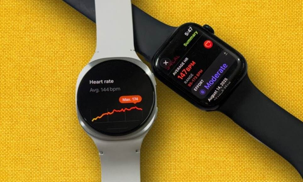 Samsung Galaxy Watch 8 đặt cạnh Apple Watch.