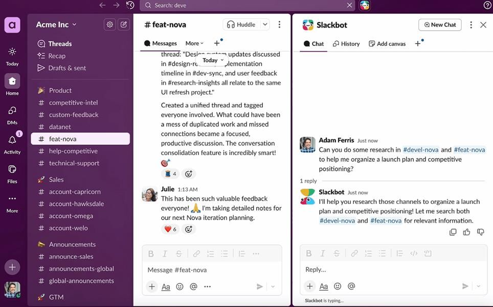 AI Slackbot sẽ xuất hiện ở bên phải thanh tìm kiếm của Slack.